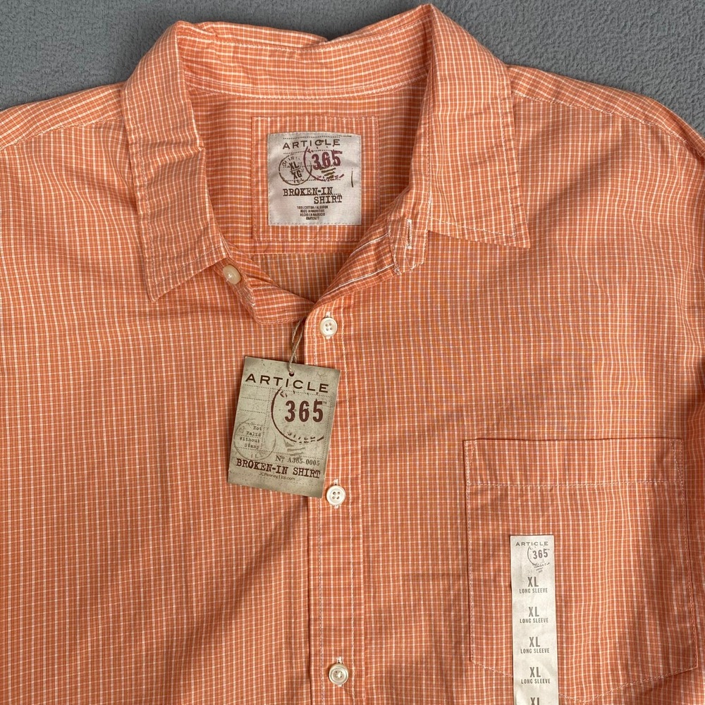 ARTICLE 365 Button Up Shirt‎ Men's Size XL Plaid Orange Lightweight Long Sleeve - Picture 8 of 16